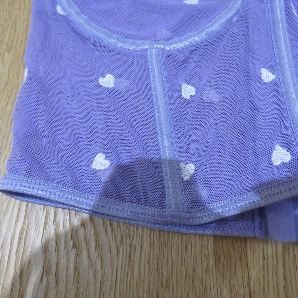 MAPALE Lilac Heart Embroidered Mesh Longline Bustier Bra Romantic - Size S - Picture 5 of 12